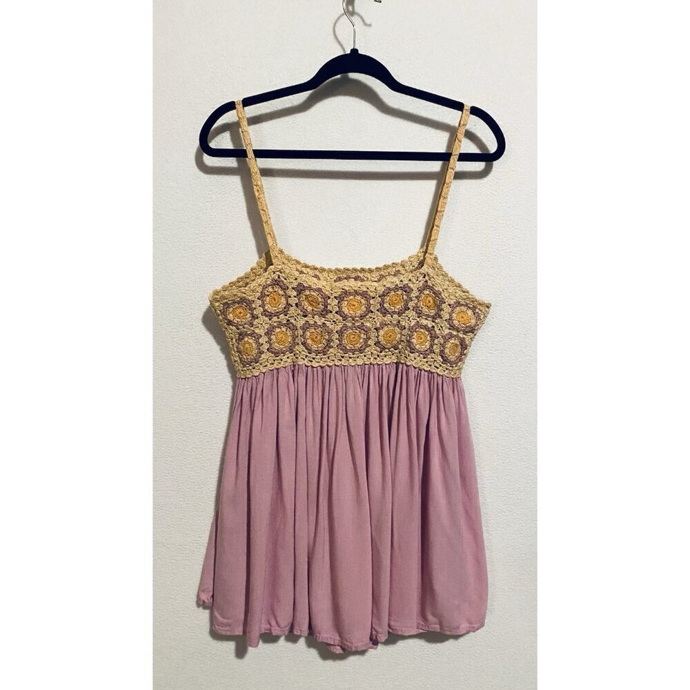 Asos Dress Womens 14 Purple Crochet Granny Squares Mini Babydoll Boho Festival - Picture 5 of 7